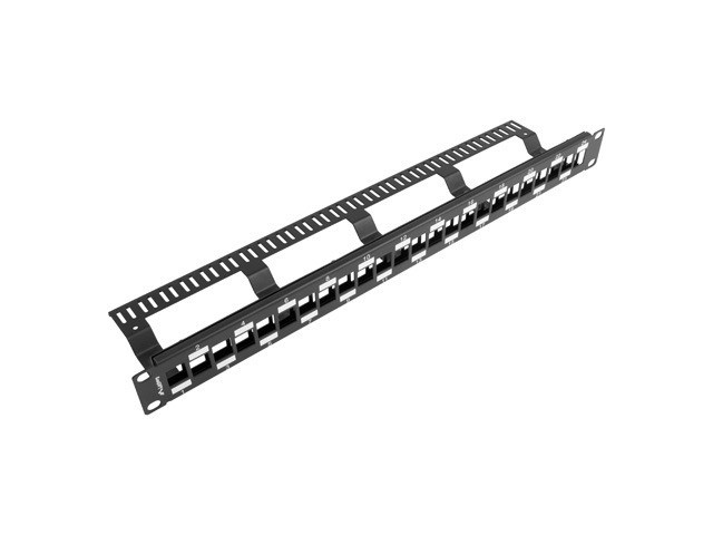 PATCH PANEL BLANK 24 PORT 1U STAGGERED MIT ORGANIZER FÜR KEYSTONE MODULE SCHWARZ LANBERG