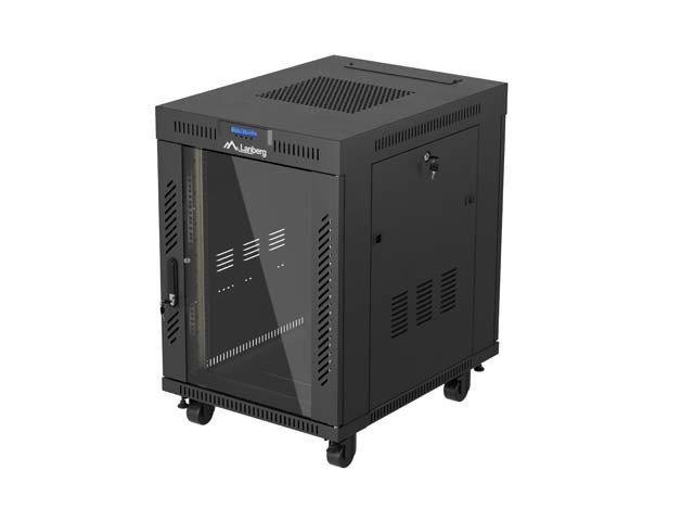 RACKSCHRANK 19" FREISTEHEND 15U/600X800 (FLAT PACK) MIT GLASTÜR LCD SCHWARZ LANBERG V2