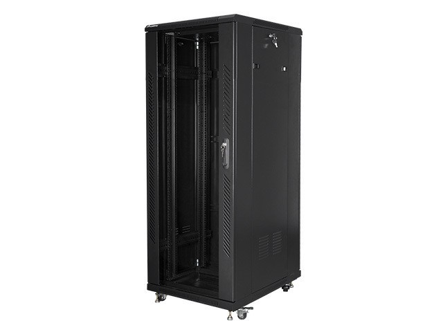 RACKSCHRANK 19" FREISTEHEND 32U/600X800 MIT GLASTÜR SCHWARZ LANBERG (MONTIERT)
