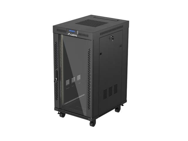 EINBAURACK 19" 22U 600X800 SCHWARZ LANBERG GLAS TÜR (FLAT PACK) V2