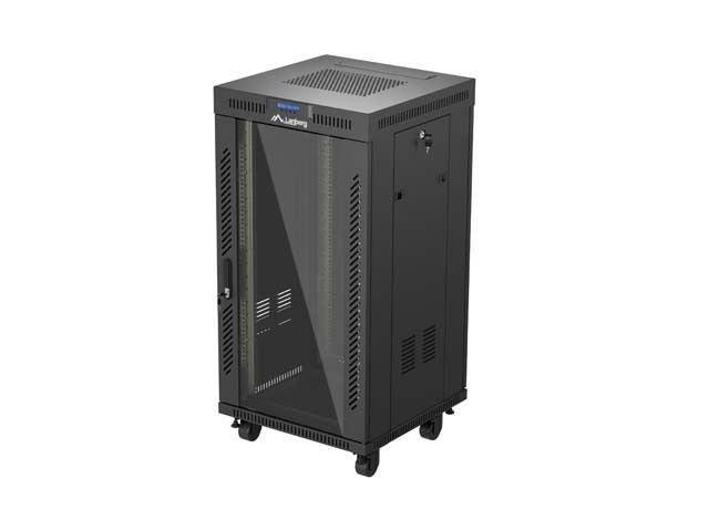 EINBAURACK 19" 22U 600X600 SCHWARZ LANBERG GLAS TÜR (FLAT PACK) V2